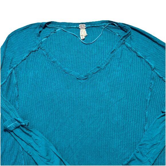 We the Free People Laguna Thermal Top Blue/Green Sz M Boho - Picture 2 of 5